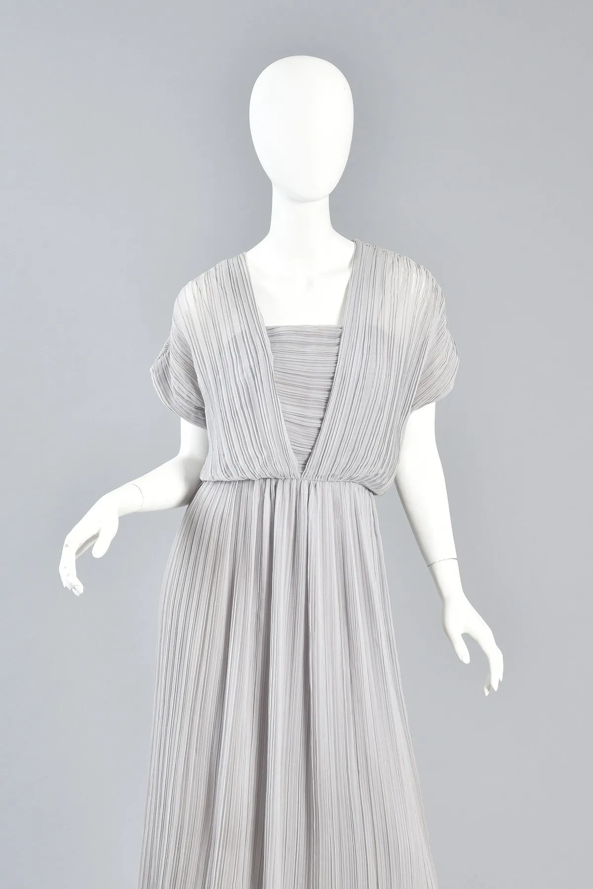 Victor Costa Dove Grey Grecian Pleated Evening Gown