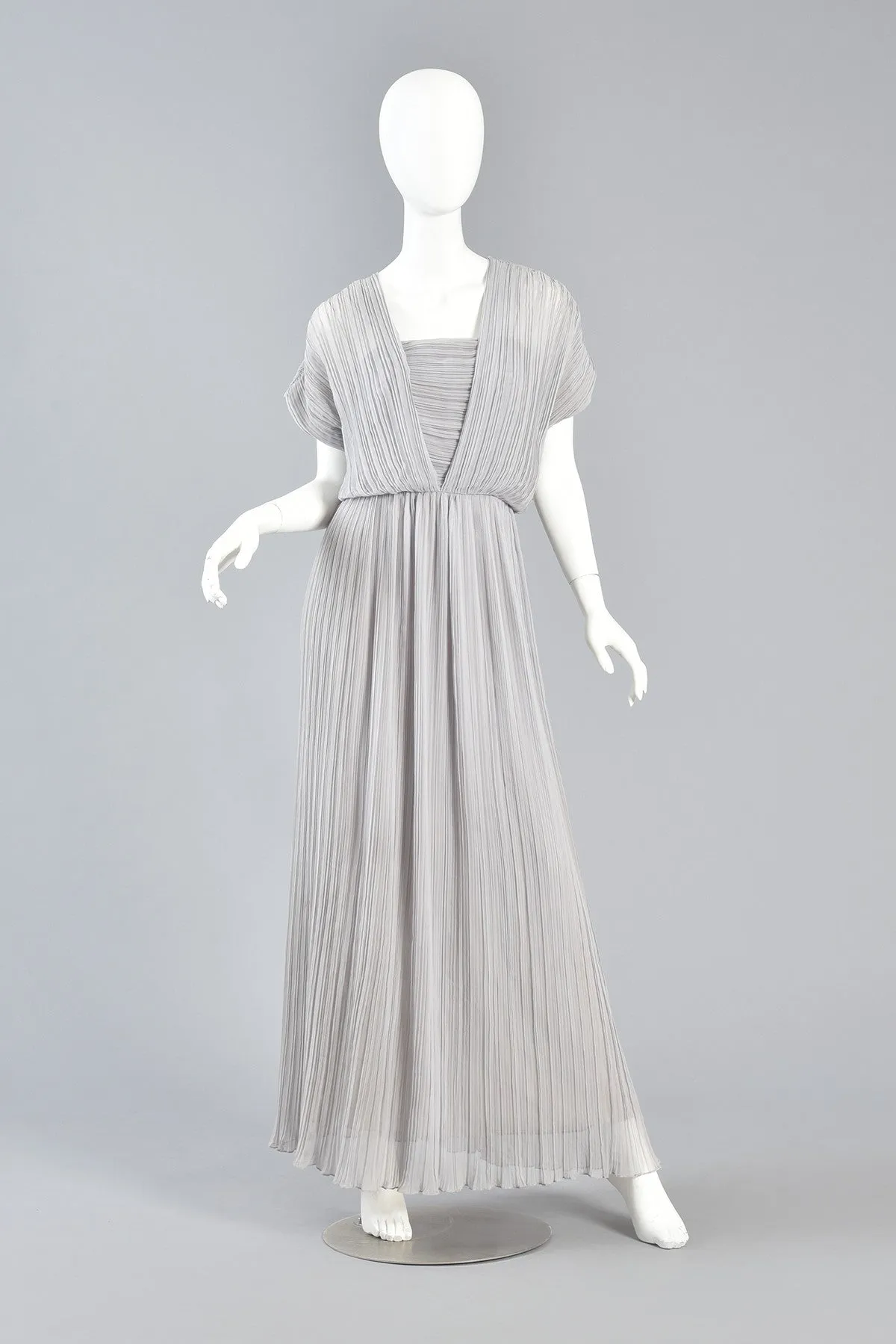Victor Costa Dove Grey Grecian Pleated Evening Gown