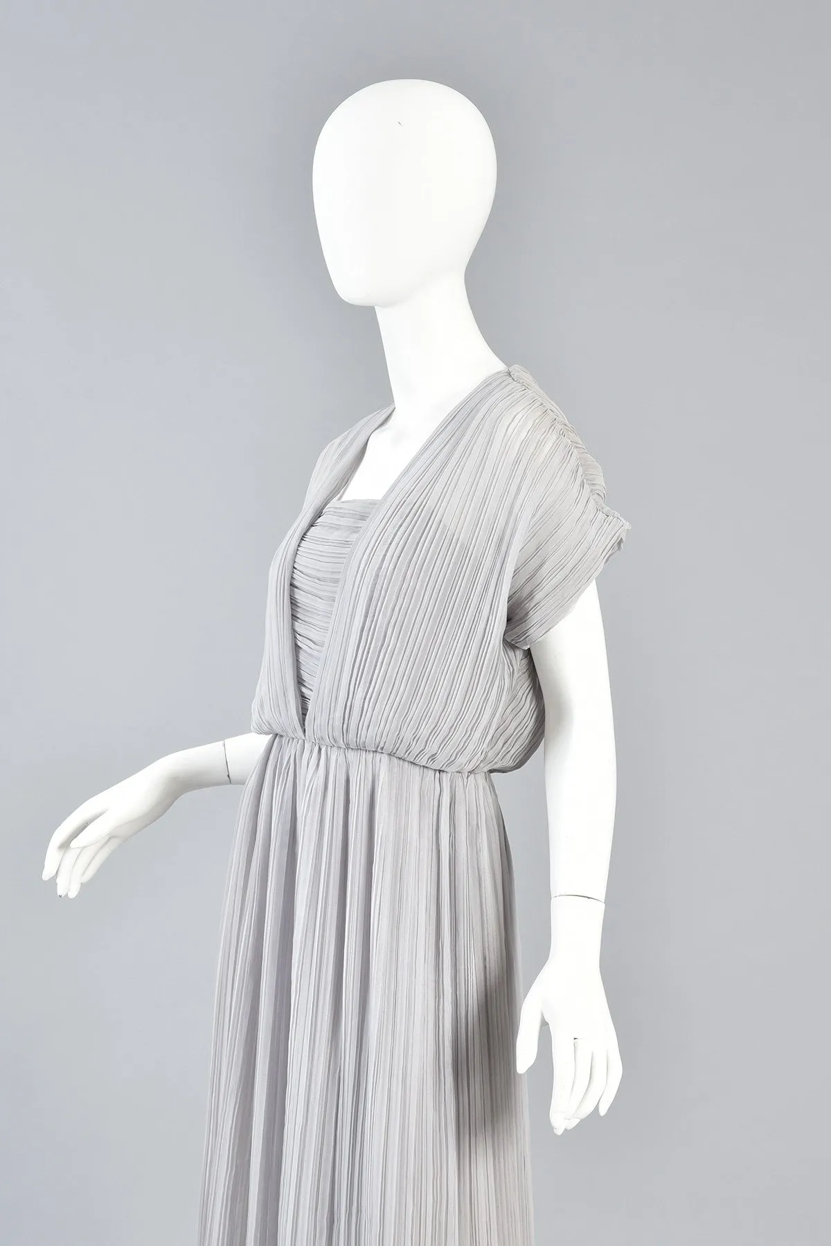 Victor Costa Dove Grey Grecian Pleated Evening Gown