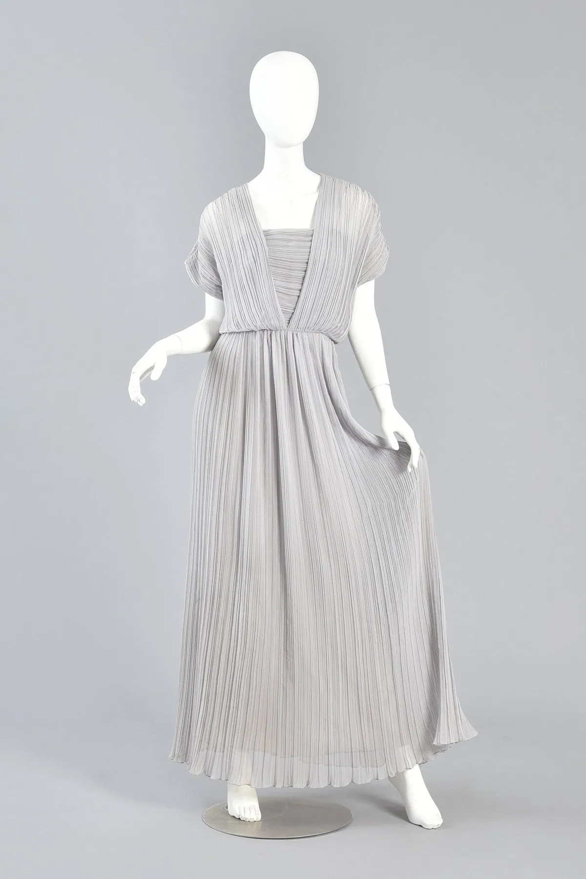Victor Costa Dove Grey Grecian Pleated Evening Gown