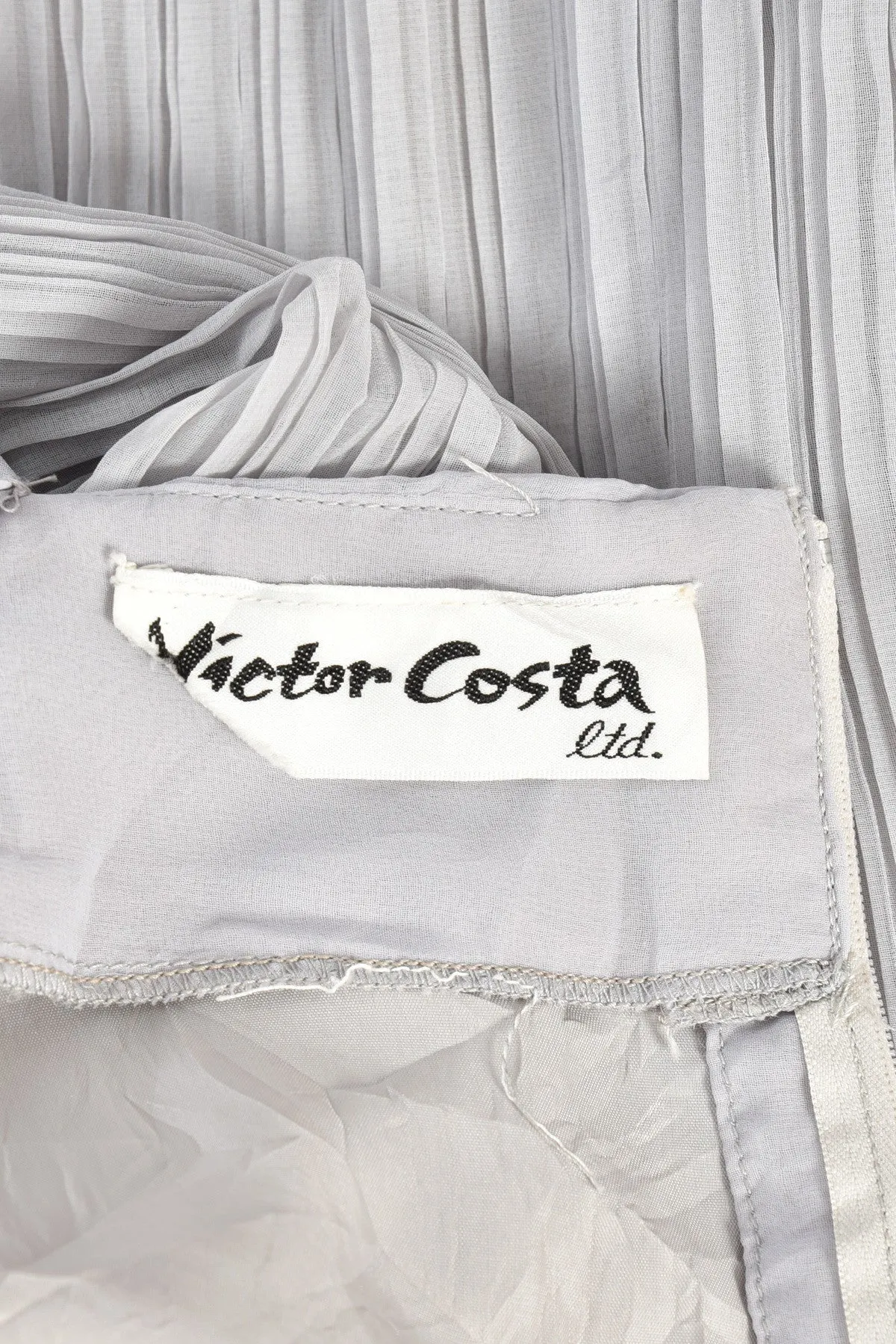 Victor Costa Dove Grey Grecian Pleated Evening Gown