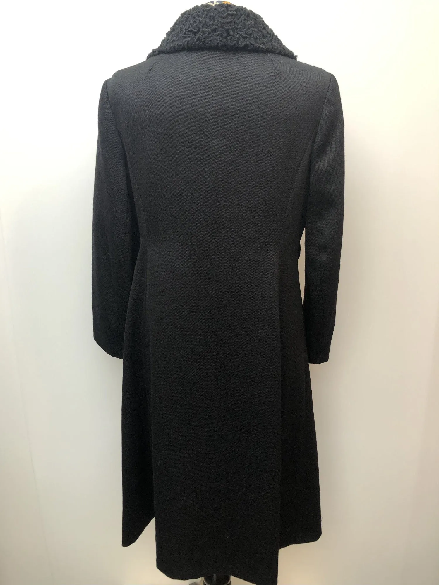 Vintage 1960s Mi Size Double Breasted Astrakhan Coat in Black - Size UK 12