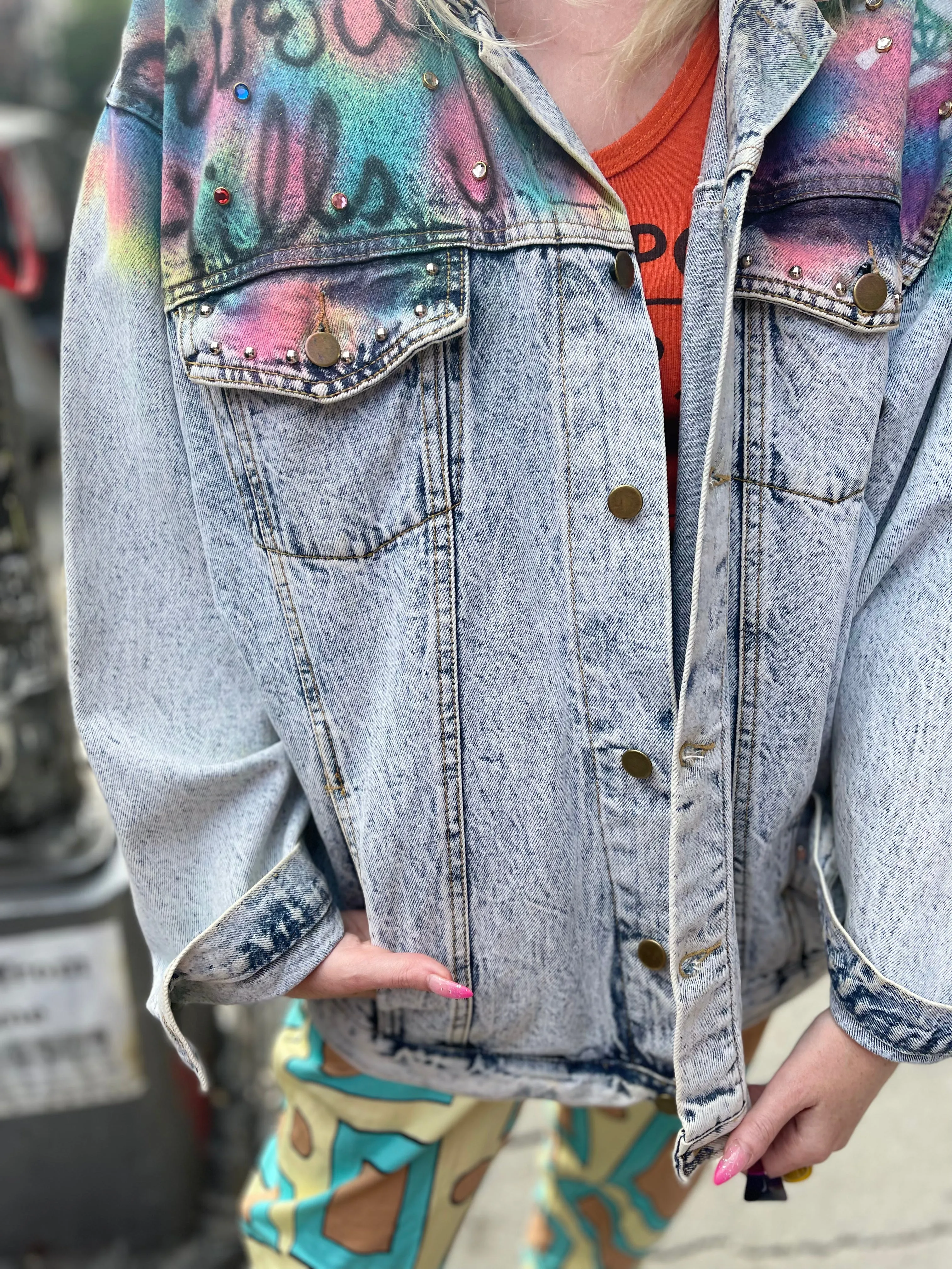 Vintage 80s Beverly Hills Airbrushed Jean Jacket