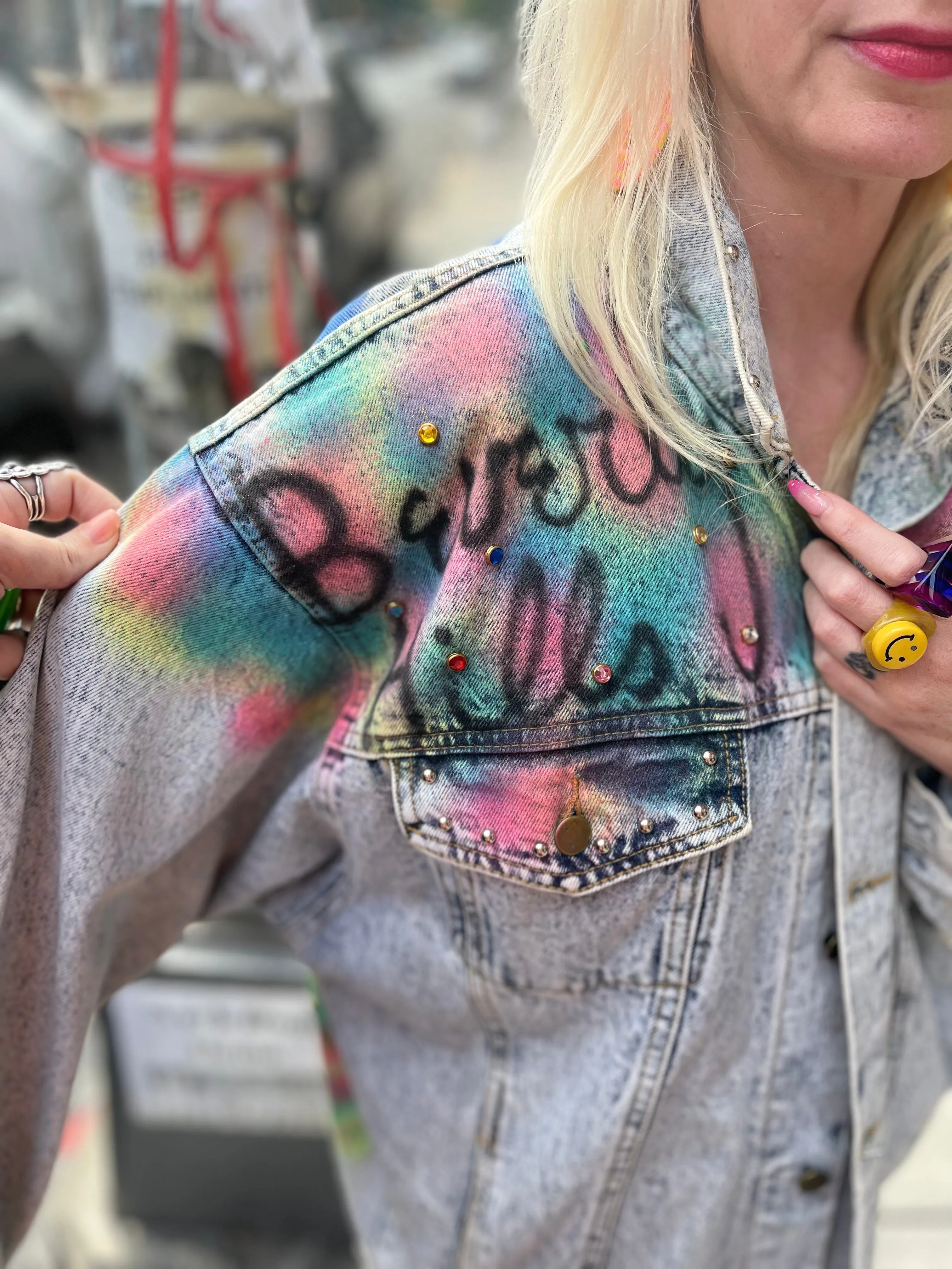 Vintage 80s Beverly Hills Airbrushed Jean Jacket