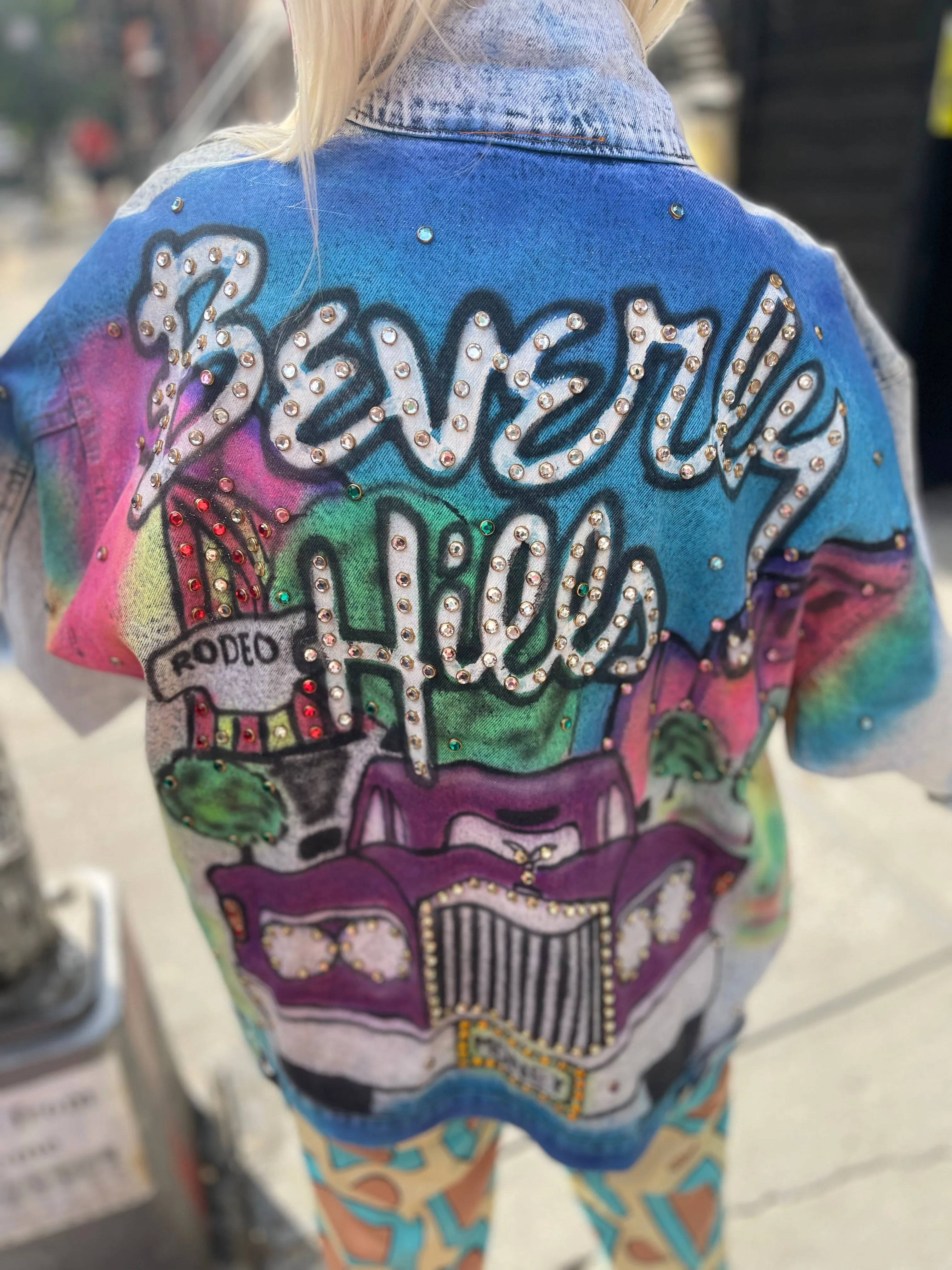 Vintage 80s Beverly Hills Airbrushed Jean Jacket