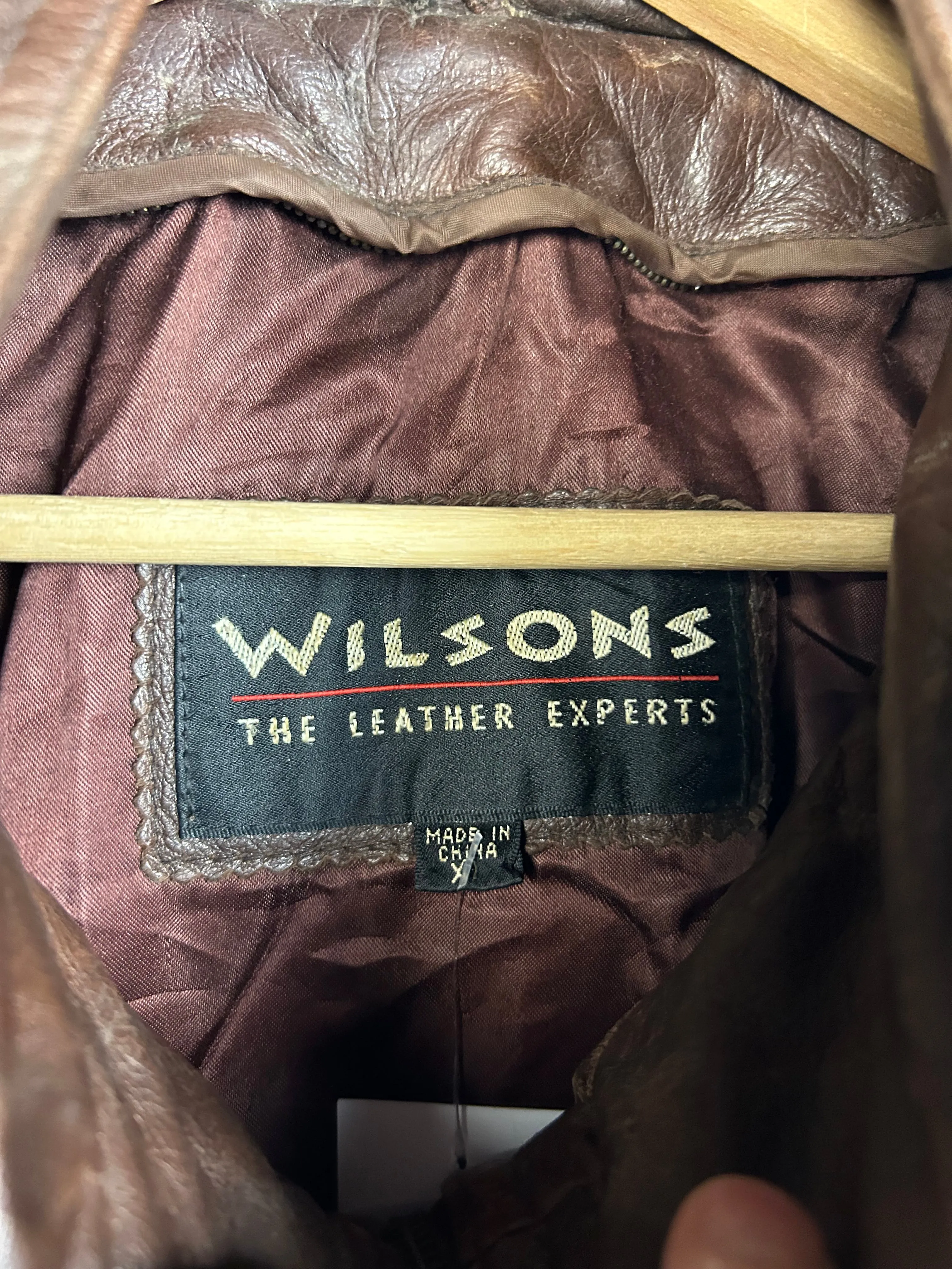 Vintage 90s Wilson Brown Leather Cropped Bomber Jacket