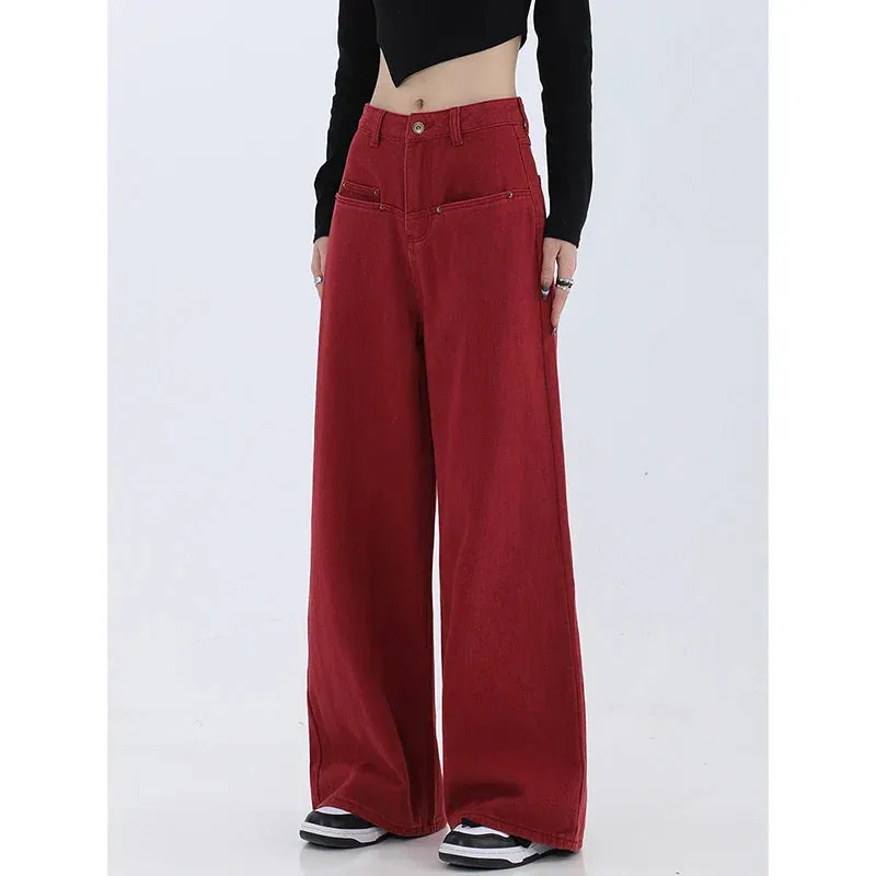 Vintage High Waist High Street Wide Leg Denim Pants