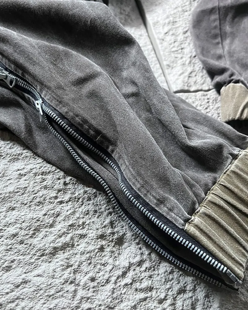Wasteland Wear Color-Blocked Drawstring Zipper Cargo Pants