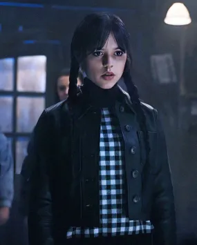 Wednesday Black Cropped Leather Jacket
