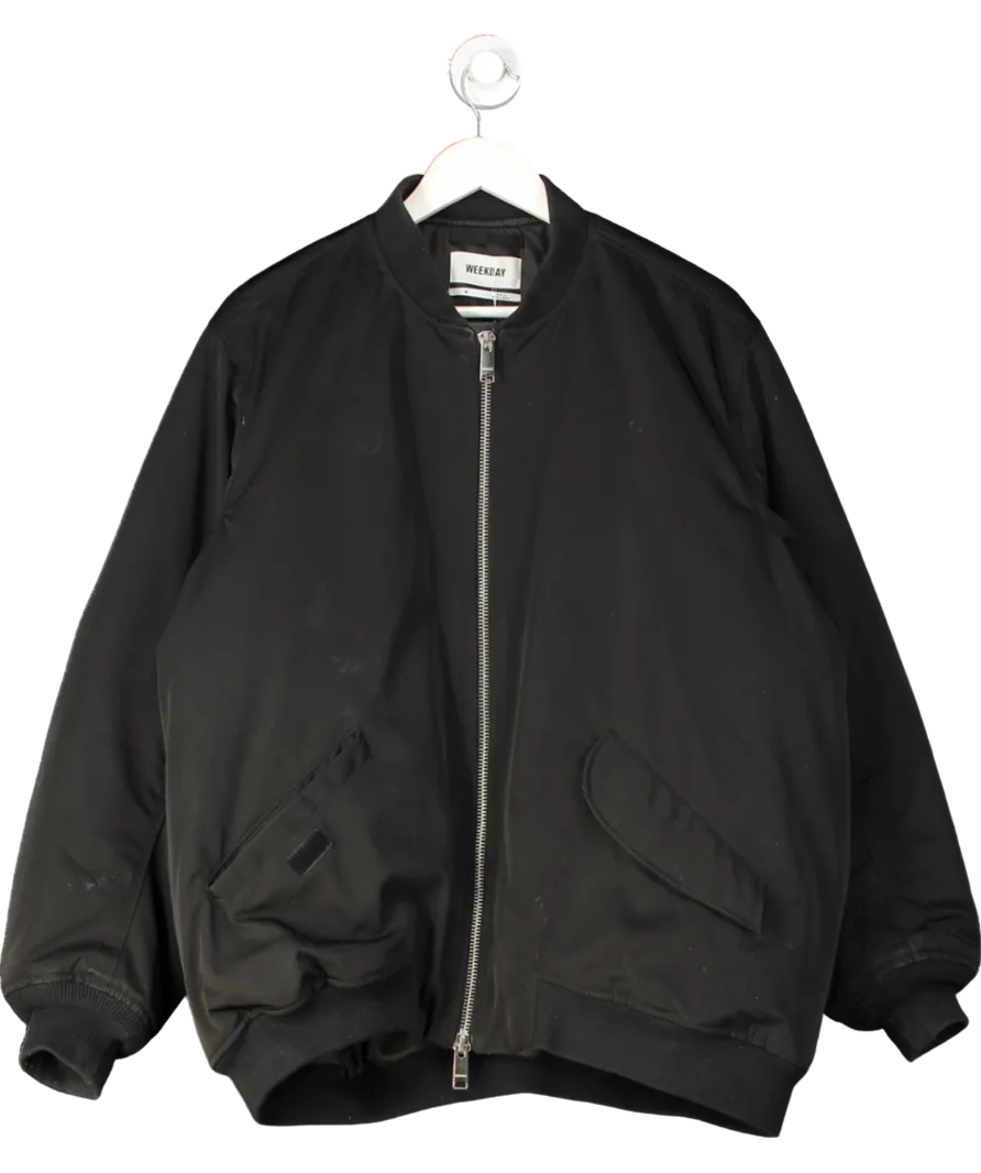 Weekday Black Lui Oversized Bomber Jacket UK M
