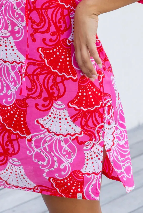 West Indies Wear Frilly Fish Tunic Cover Up - Red