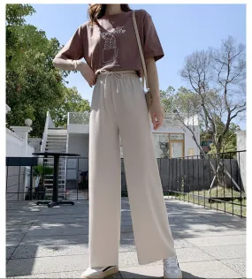 Wide Leg Pants Women High Waist Drape Ice Silk Summer Loose Straight Thin Student Pants