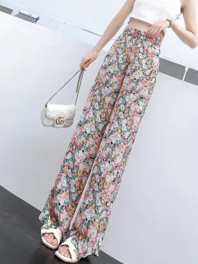 Wide Leg Pants Women Summer High Waist Loose Drape Elastic Floor Length Color Straight Casual Pants