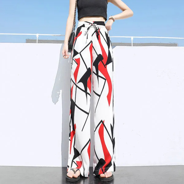 Wide Leg Pants Women Summer High Waist Loose Drape Elastic Floor Length Color Straight Casual Pants