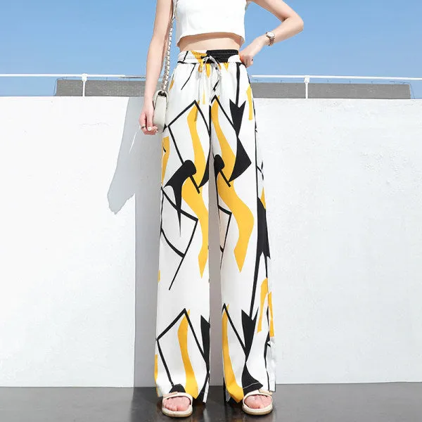 Wide Leg Pants Women Summer High Waist Loose Drape Elastic Floor Length Color Straight Casual Pants