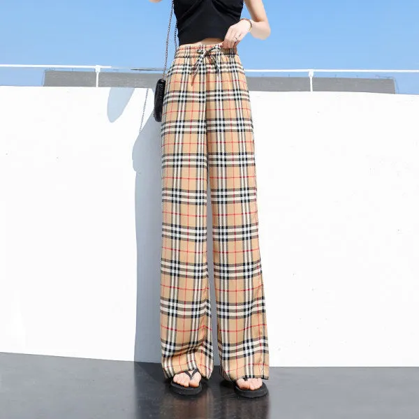 Wide Leg Pants Women Summer High Waist Loose Drape Elastic Floor Length Color Straight Casual Pants