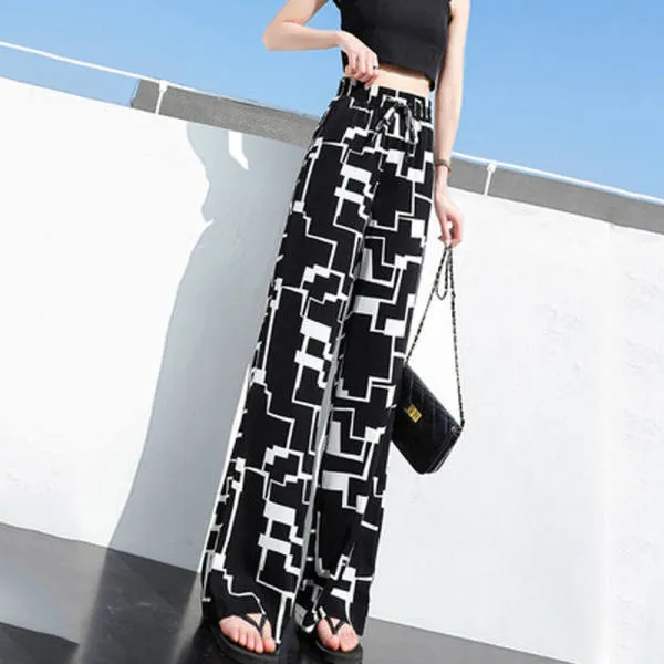 Wide Leg Pants Women Summer High Waist Loose Drape Elastic Floor Length Color Straight Casual Pants