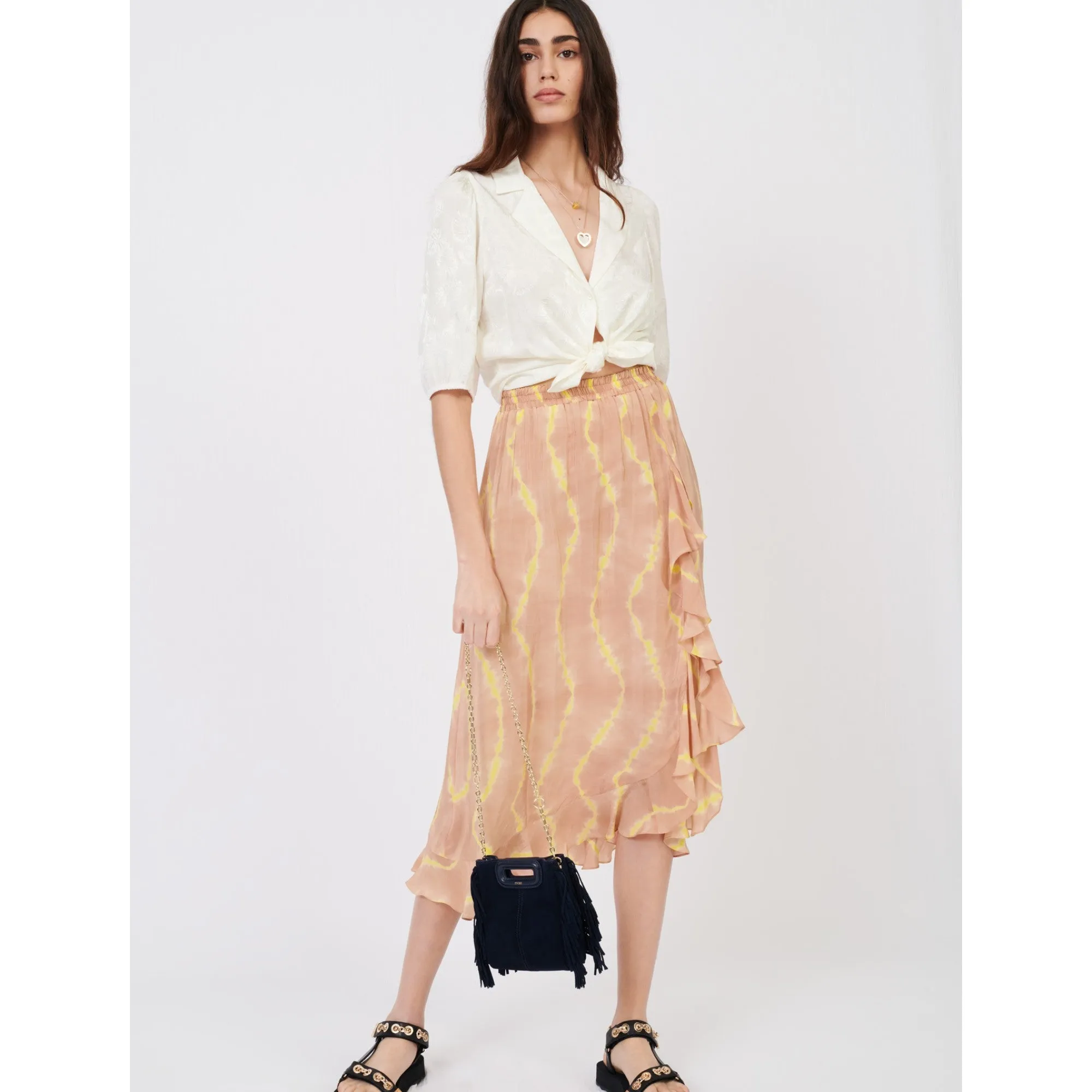 Women Tie Dye Print Skirt With Ruffles - Nude