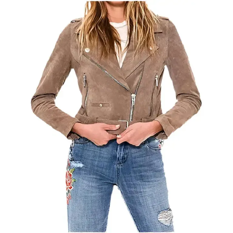 Women's Luxury Cropped Suede Leather Motorcycle Jacket – Stylish & Chic