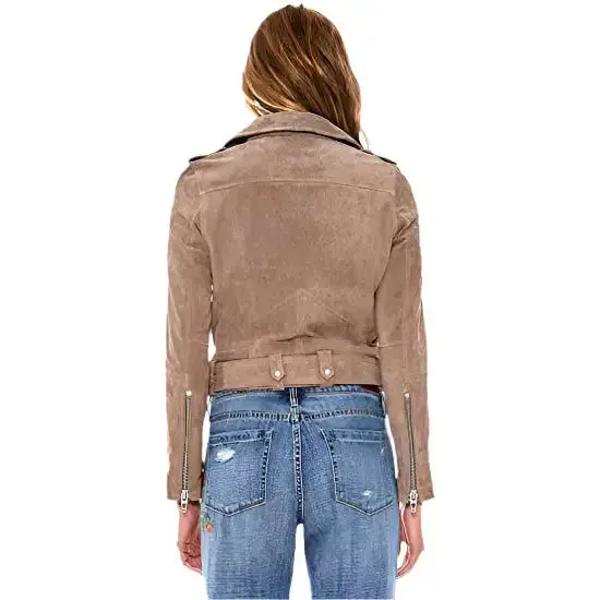 Women's Luxury Cropped Suede Leather Motorcycle Jacket – Stylish & Chic