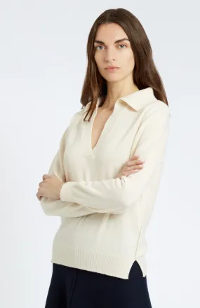 Women's Polo-style Cashmere Jumper In Vanilla Cream