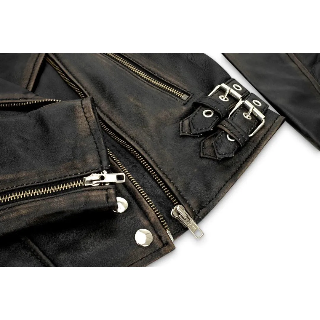 Womens Short Real Leather Jacket Cross Zip Biker Slim Fit Brando Soft Classic