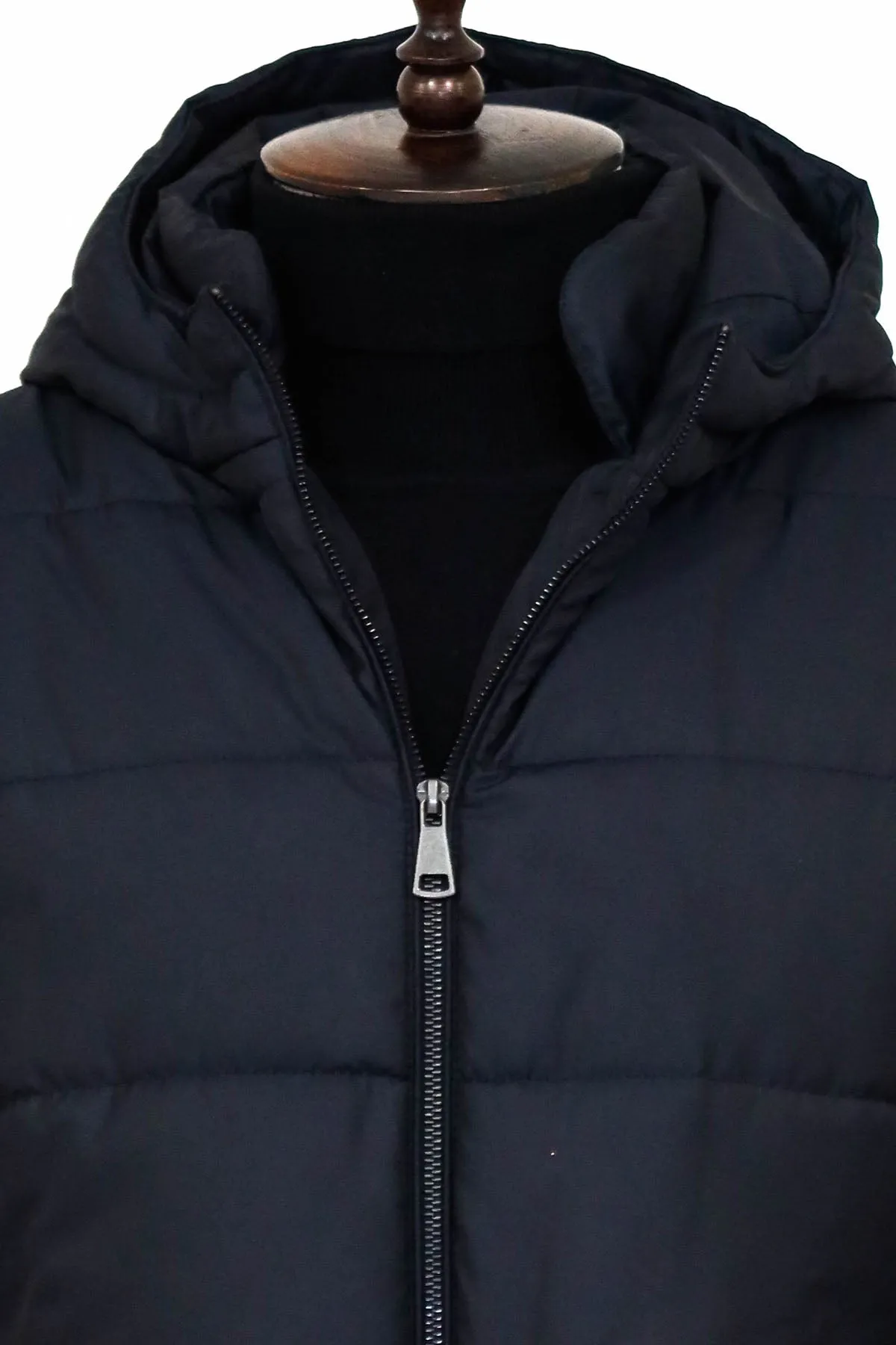 WSS 4 Pockets Hooded Zippered Quilted Navy Blue Men Down Coat - Newcastle