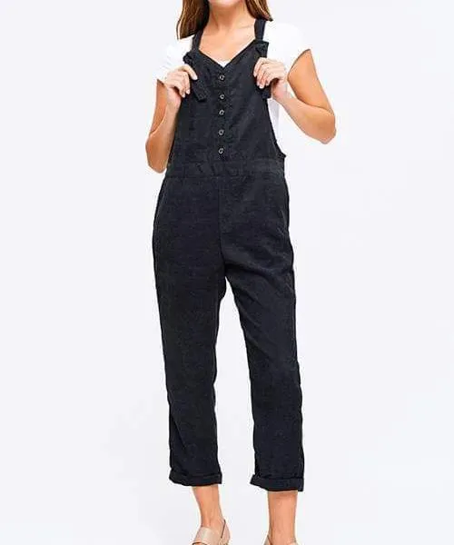 York Button Up Corduroy Black Overalls