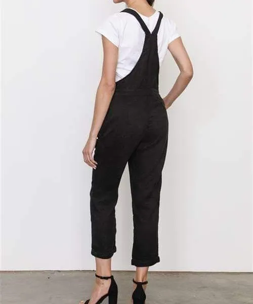 York Button Up Corduroy Black Overalls