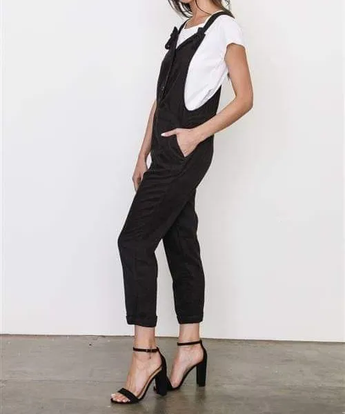 York Button Up Corduroy Black Overalls