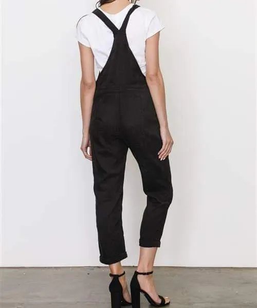 York Button Up Corduroy Black Overalls