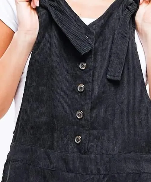 York Button Up Corduroy Black Overalls