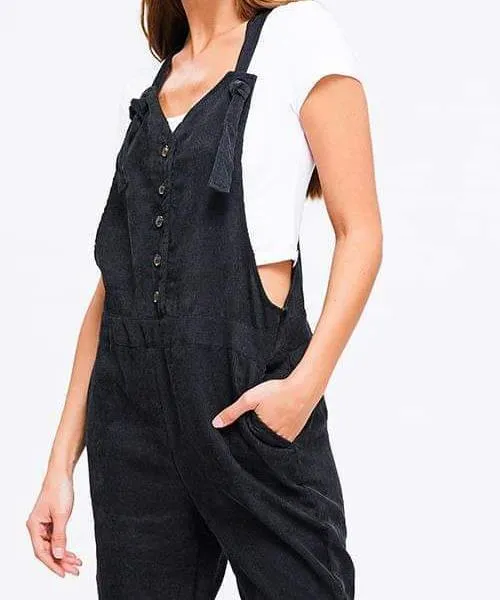 York Button Up Corduroy Black Overalls