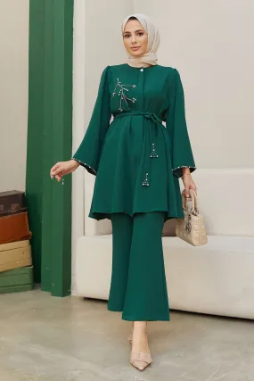 ZRF Women Luna Stone-Embroidered Set - Emerald - Carmel