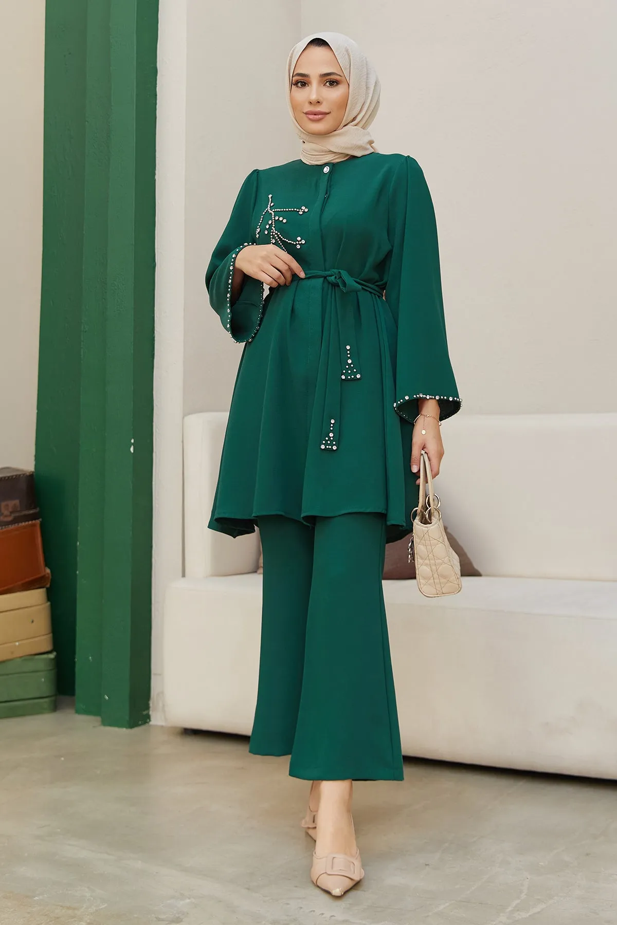 ZRF Women Luna Stone-Embroidered Set - Emerald - Carmel