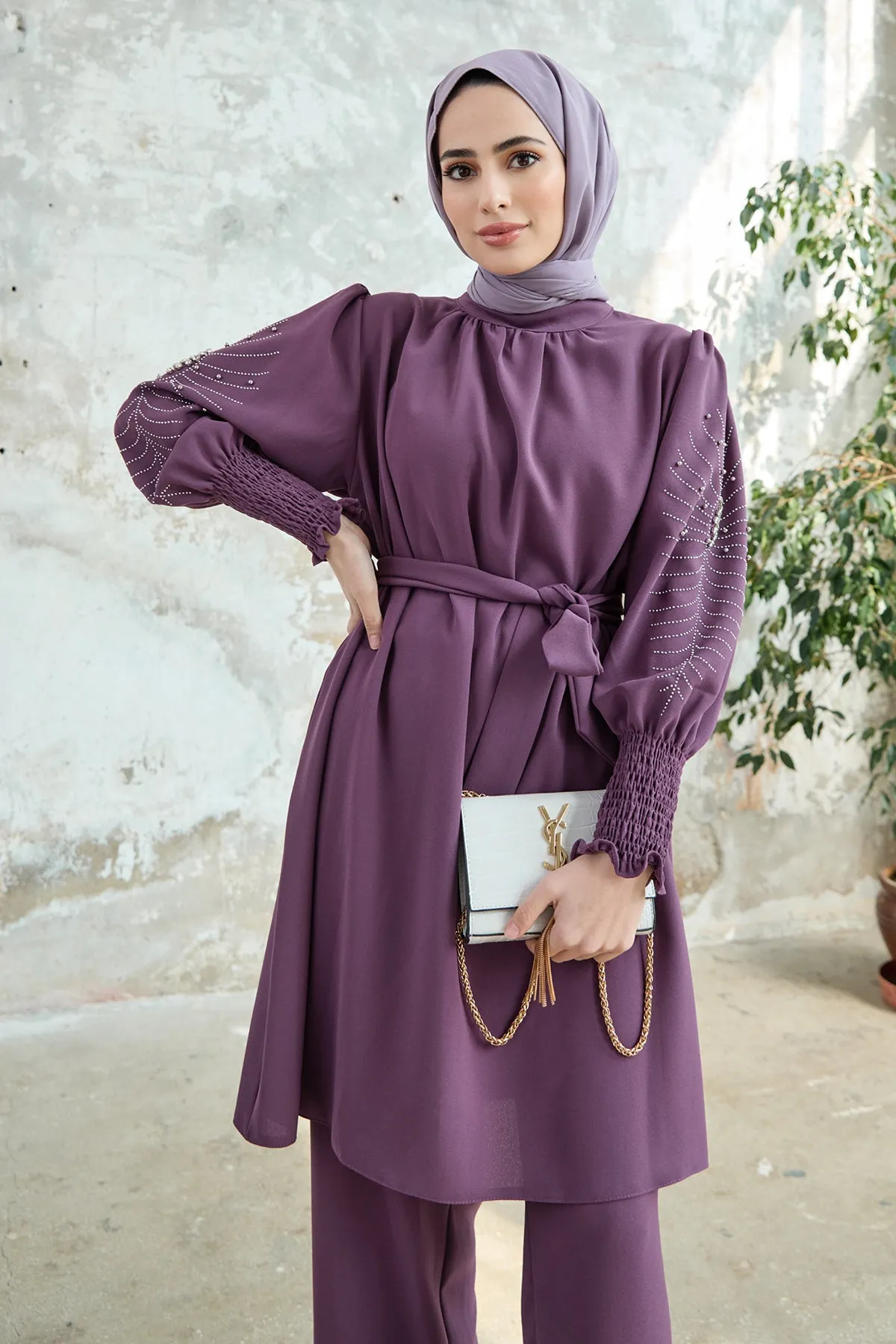 ZRF Women Stone-embroidered Sleeve Set - Lilac - Finglas