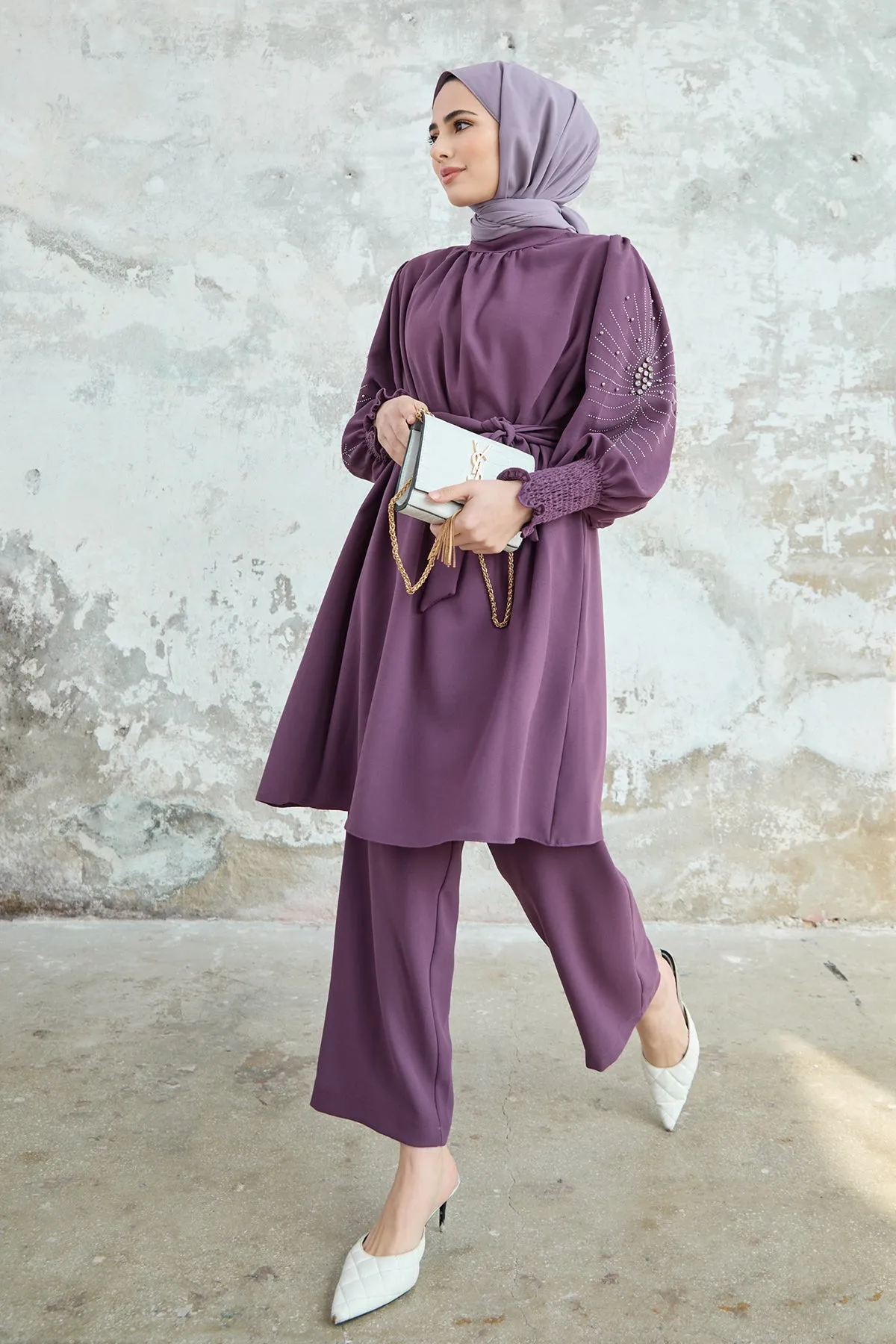 ZRF Women Stone-embroidered Sleeve Set - Lilac - Finglas