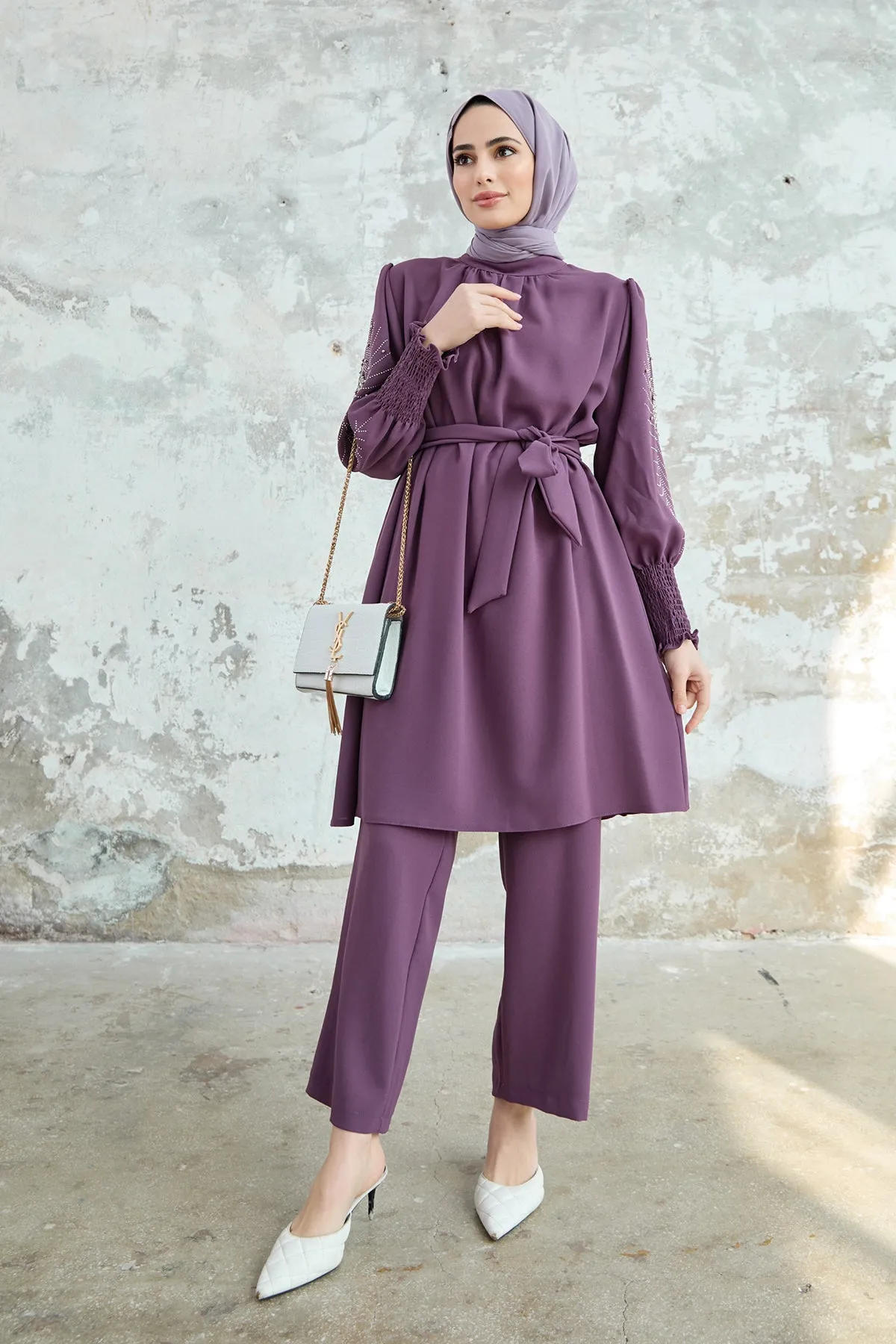 ZRF Women Stone-embroidered Sleeve Set - Lilac - Finglas